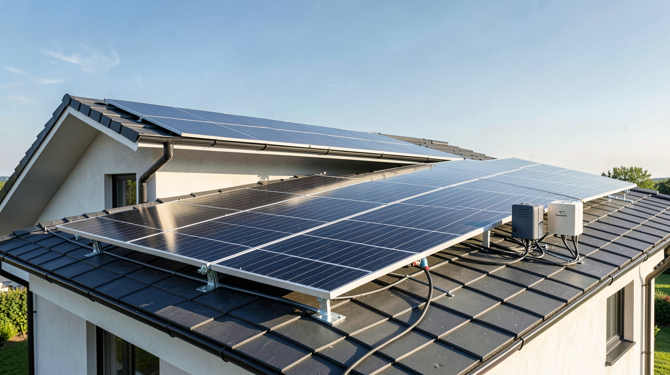 ece photovoltaique solutions autoconsommation maison contemporaine avec kit solaire installé sur le toit