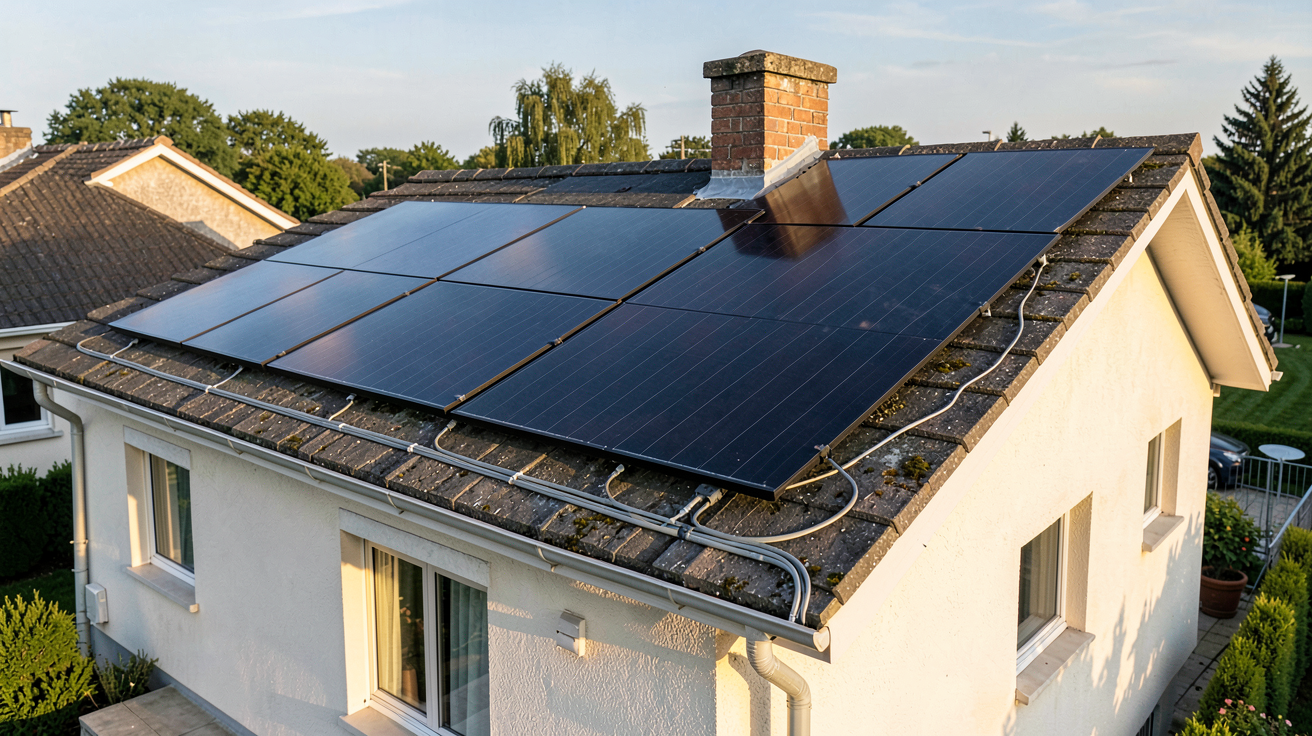 eco habitat énergie panneau photovoltaïque sur toit de maison individuelle illustrant la rentabilité énergétique
