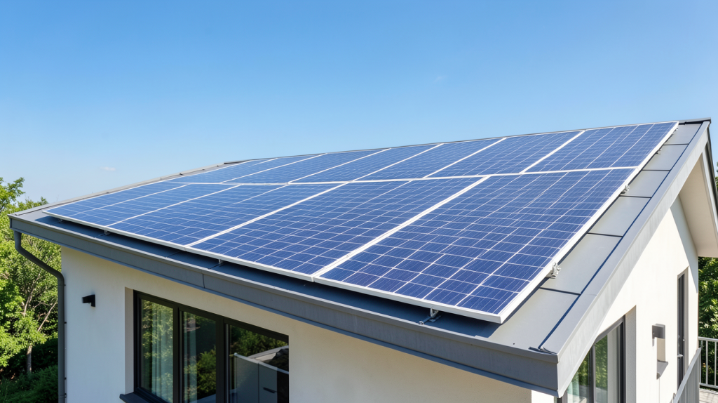eco worthy panneau solaire installé sur le toit d'une habitation moderne