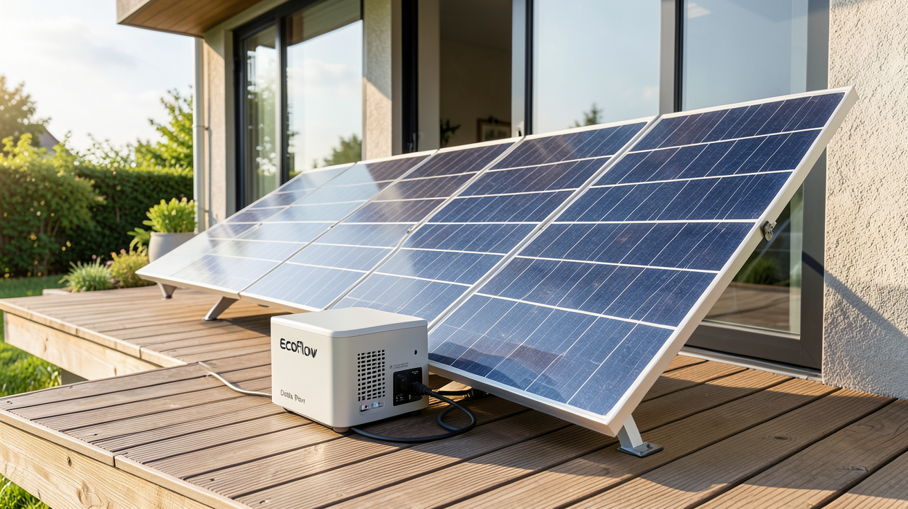 ecoflow delta pro panneau solaire installé en extérieur pour l'autonomie énergétique