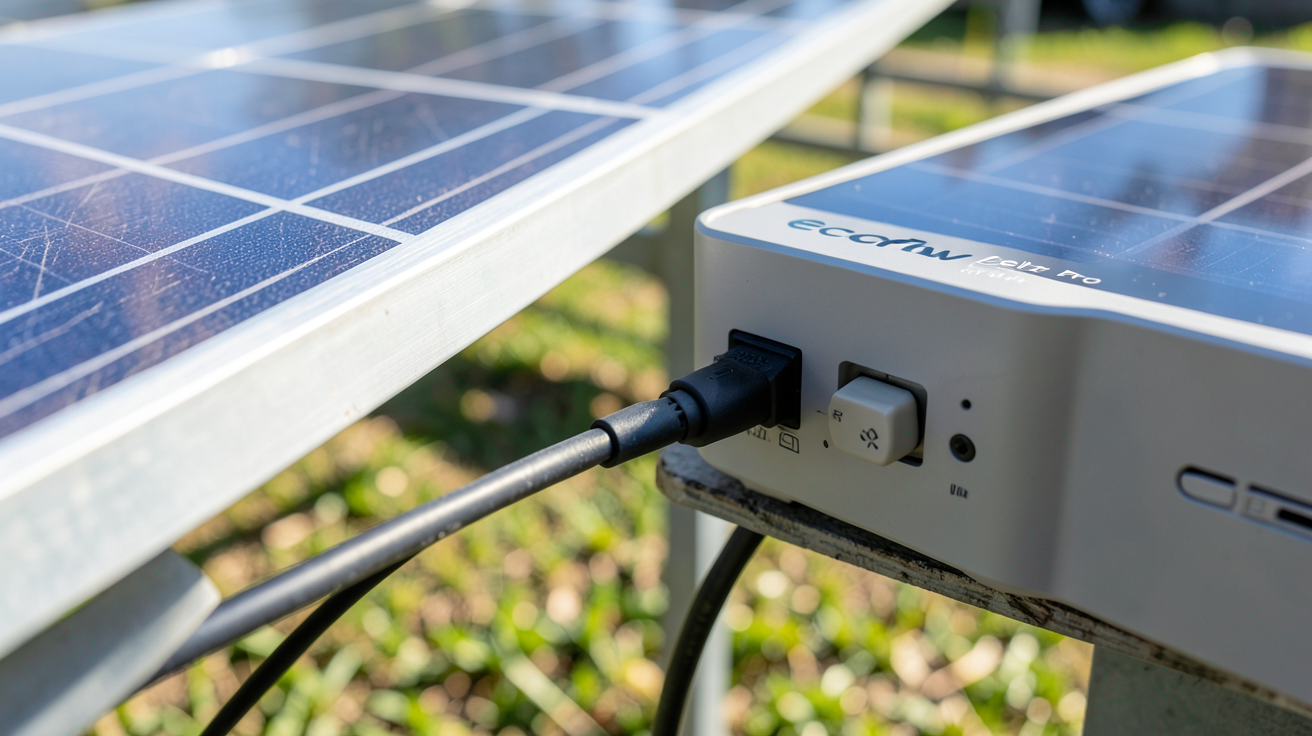 ecoflow delta pro panneau solaire en cours de branchement pour une installation solaire autonome