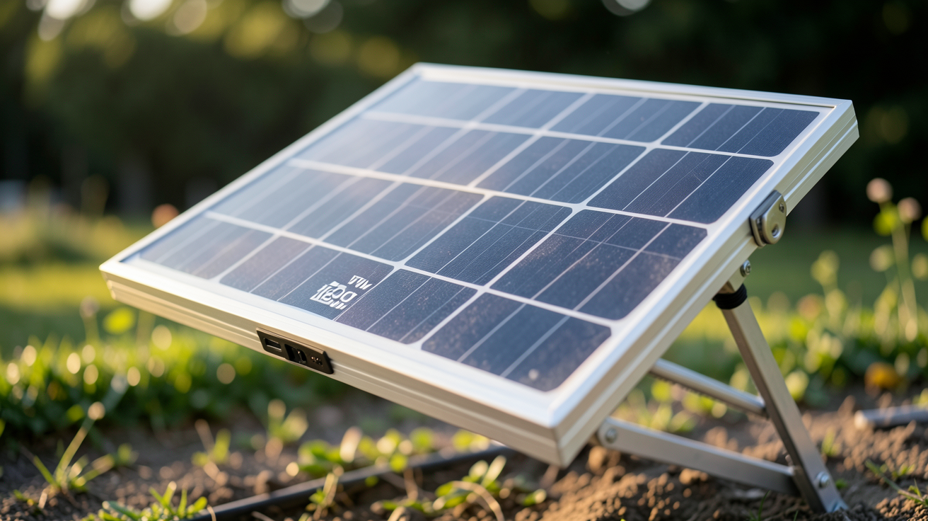 ecoflow panneau solaire 160w posé sur un support incliné en extérieur avec détails des cellules photovoltaïques