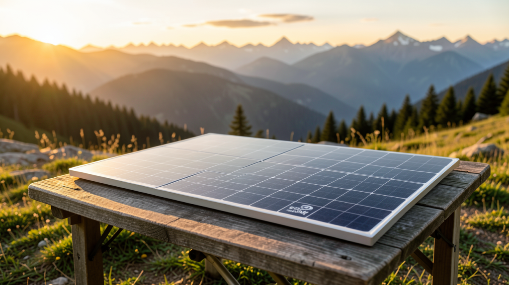 ecoflow panneau solaire installé sur une table de camping lors d'une excursion en plein air