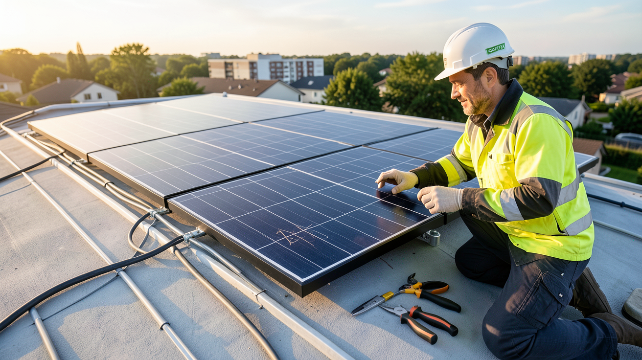 ecoflow panneau solaire installation pas à pas sur un toit résidentiel avec outils et fixations