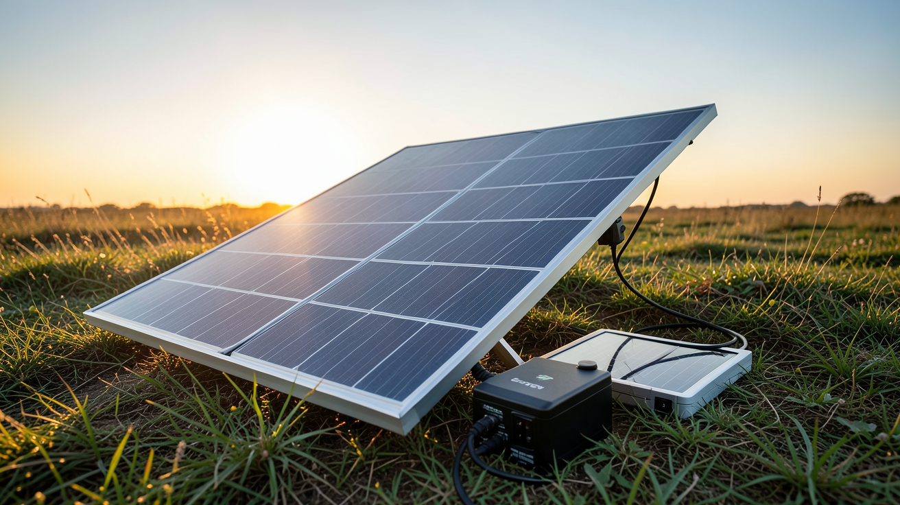 panneau solaire EcoFlow RIVER Pro déployé en extérieur avec batterie portable connectée