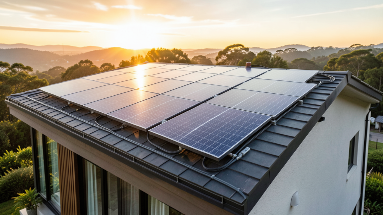 ecoflow solaire système de panneaux solaires installé sur le toit d'une maison écologique