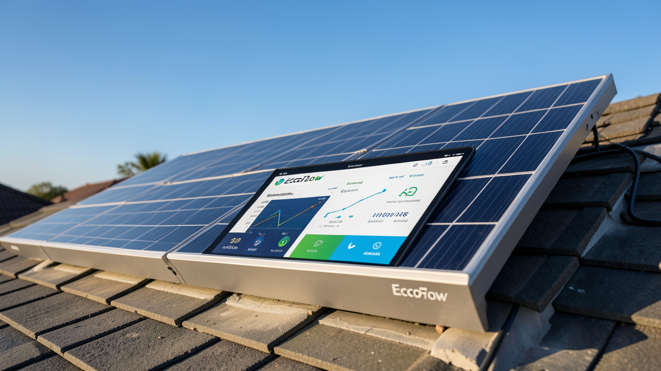 ecoflow solaire affichant le retour sur investissement et les économies d'énergie estimées sur un écran intégré