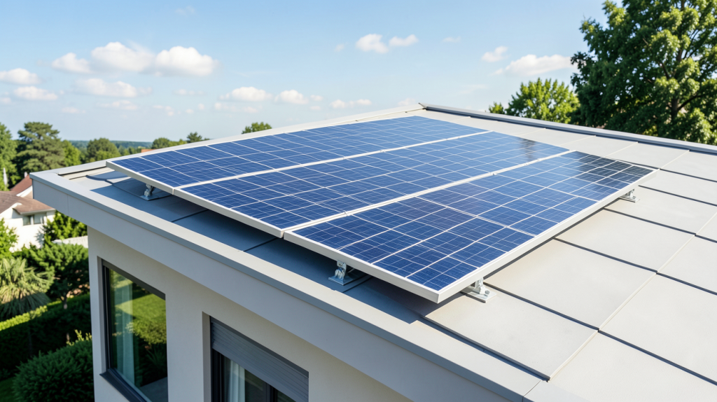 ecojoko panneau solaire installé sur le toit d'une habitation contemporaine, capturé en plein jour