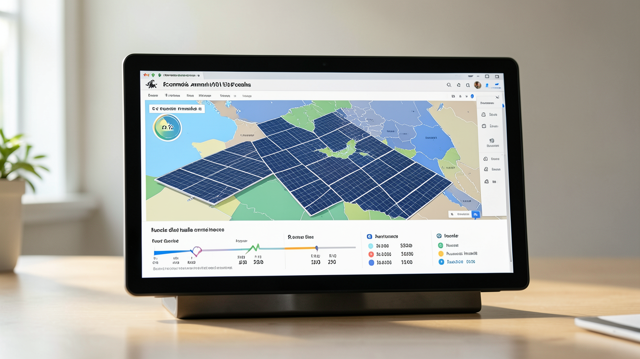 economie avec panneau photovoltaique simulation annuelle par région et puissance sur tableau de bord numérique