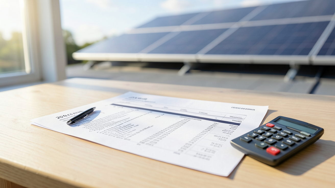 économie panneau solaire coûts d'installation 2026 illustrés par une facture et un devis sur une table