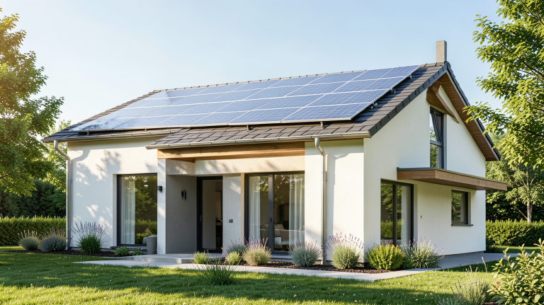 economie panneau solaire sur le toit d'une maison moderne et écologique