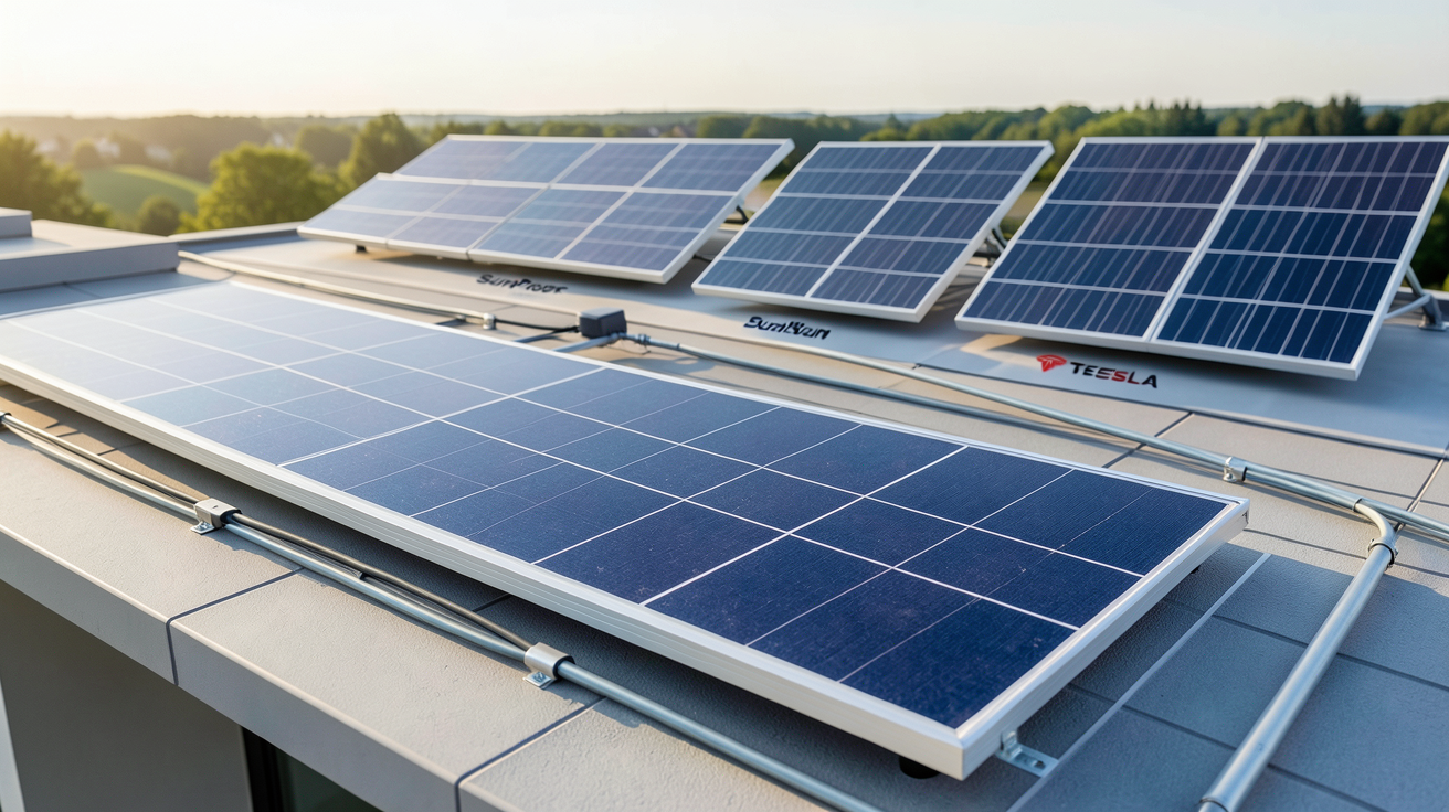 ecowatt panneau solaire comparatif EcoWatt vs SunPower vs DualSun vs Tesla sur un toit moderne