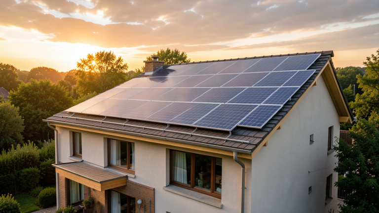 ecs solaire avec panneaux thermiques installés sur le toit d'une maison moderne