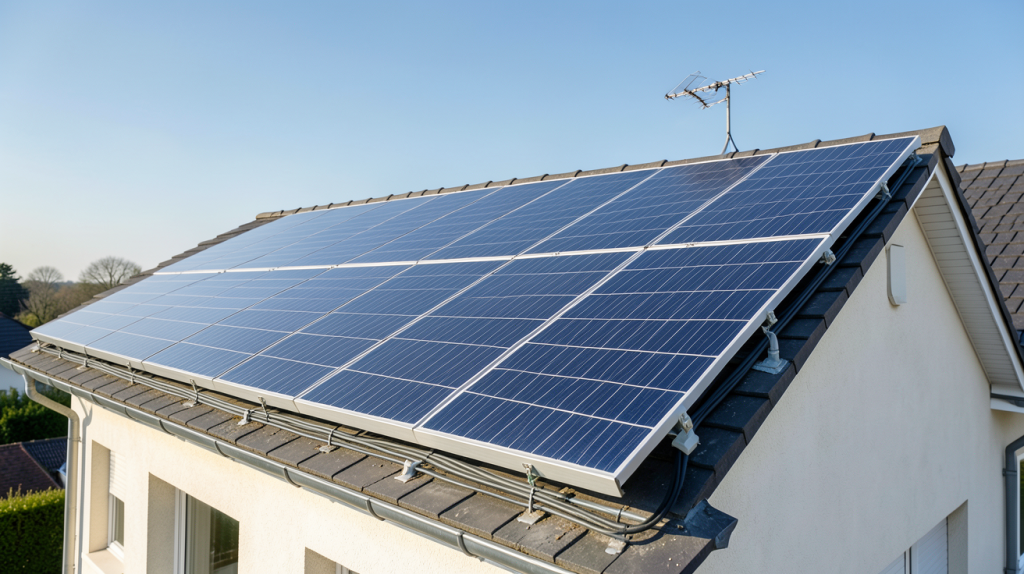 edf enr panneaux photovoltaiques installés sur le toit d'une maison individuelle