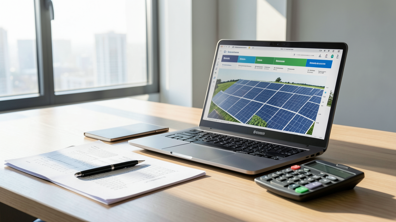 edf et panneaux photovoltaiques : démarches administratives avec bilan solaire sur ordinateur