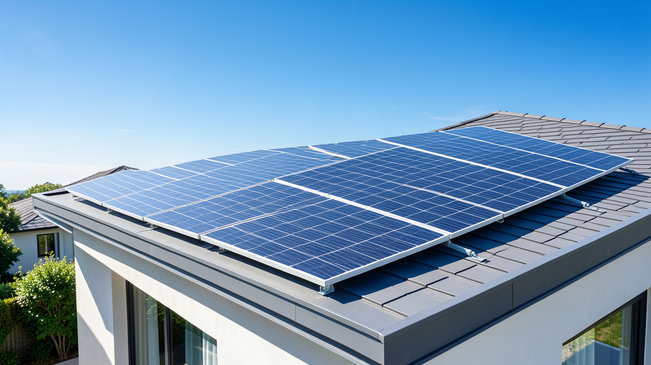 edf et panneaux solaires installés sur le toit d'une maison résidentielle moderne
