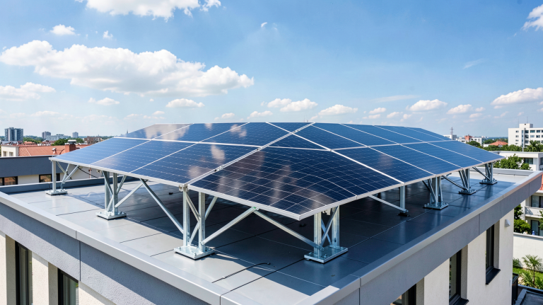 edf oa photovoltaique installation sur le toit d'une maison urbaine moderne avec panneaux solaires noirs