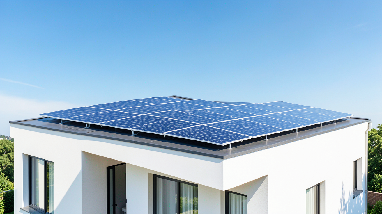 edf panneau solaire installé sur le toit d'une résidence moderne sous un soleil éclatant