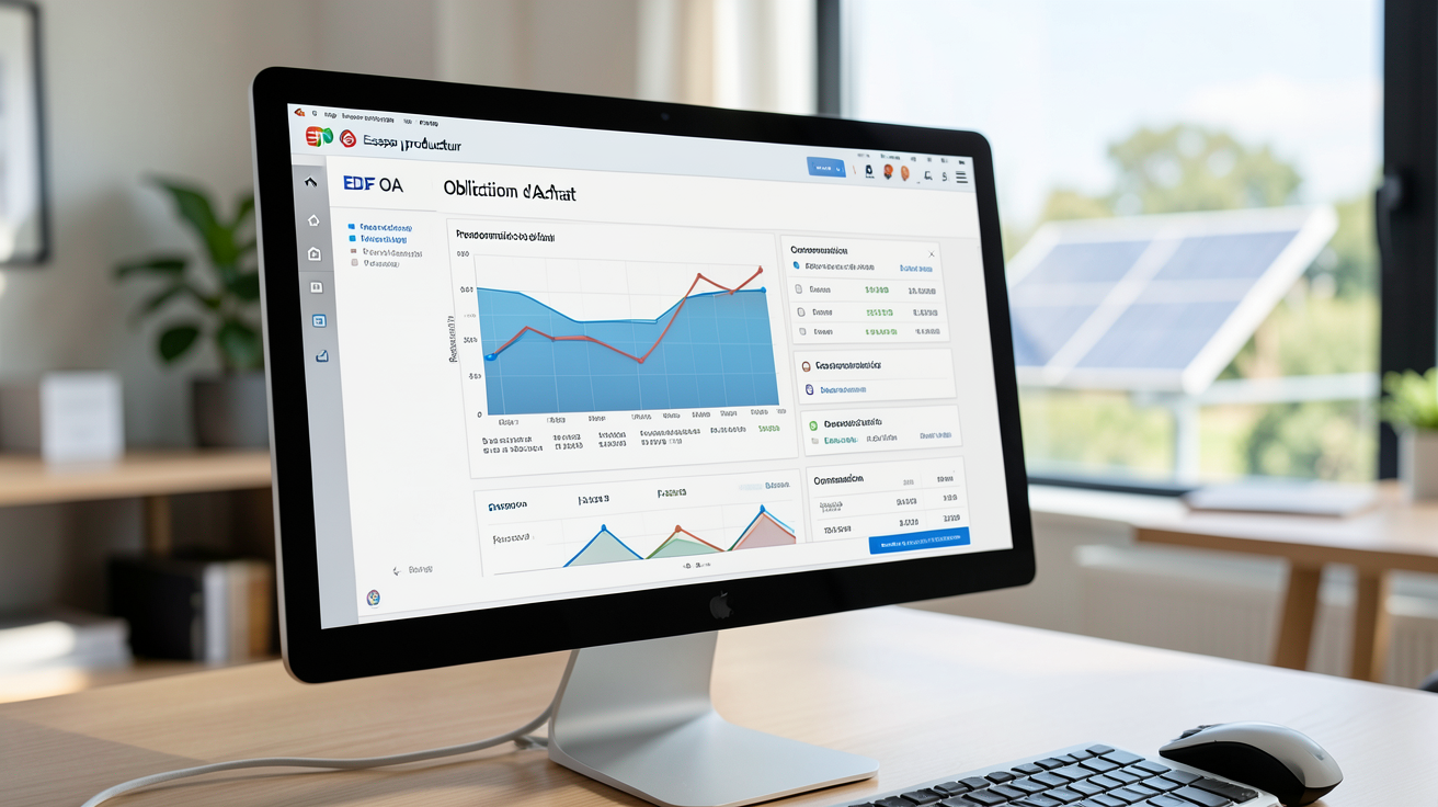 edf panneau solaire mon compte : interface de l'espace producteur EDF OA affichant les fonctionnalités clés et les données de production solaire