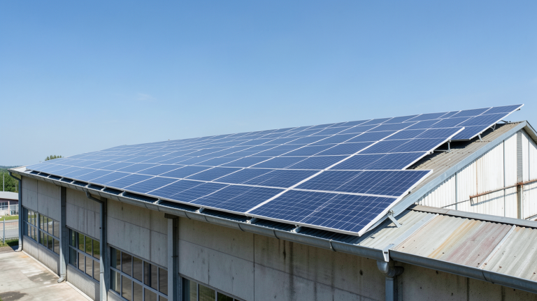 edf panneau solaire prix présenté à côté d'un panneau solaire installé sur le toit d'une entreprise