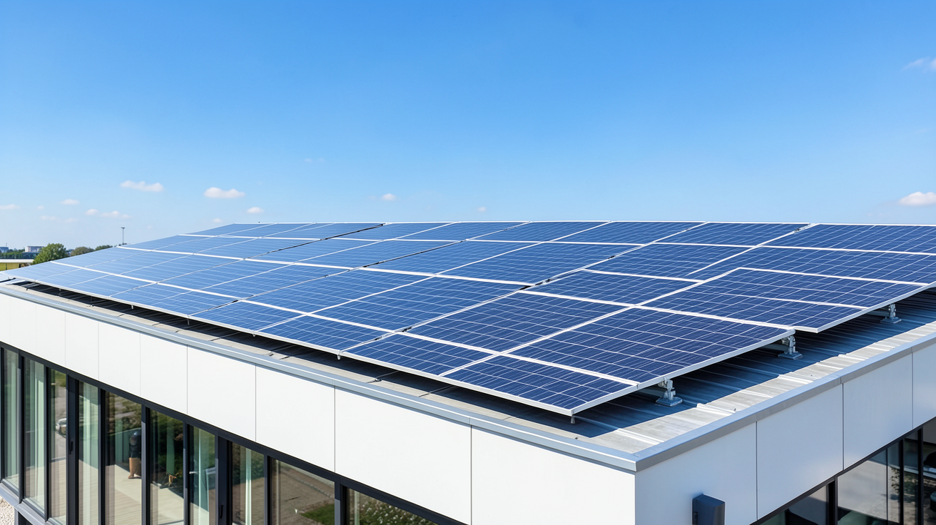 edf panneaux photovoltaique montrant des panneaux solaires installés sur un toit sous un ciel ensoleillé, illustrant le coût, la rentabilité et les économies réalisables.