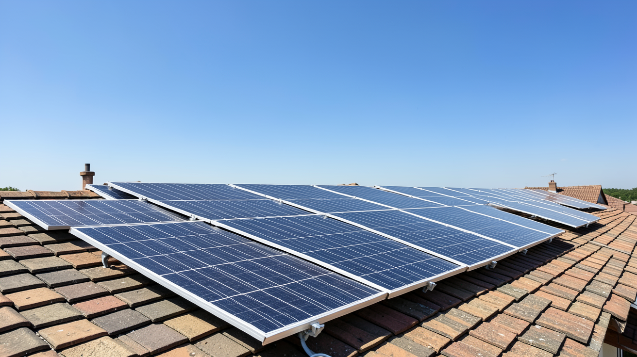 edf panneaux photovoltaïques illustrant le coût et la rentabilité des panneaux solaires EDF en 2025, montrés sur un toit ensoleillé