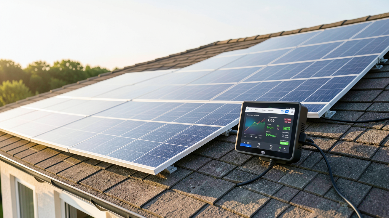edf photovoltaique système d'autoconsommation avec revente du surplus et gestion de l'énergie affiché sur écran connecté