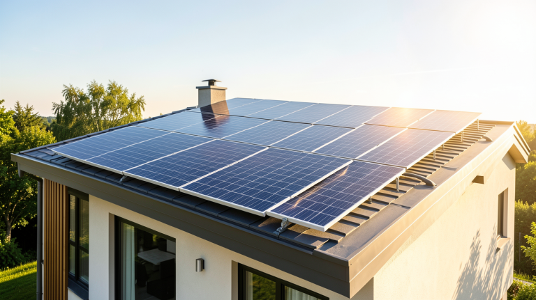 effy solaire avec des panneaux photovoltaïques installés sur le toit d'une habitation moderne