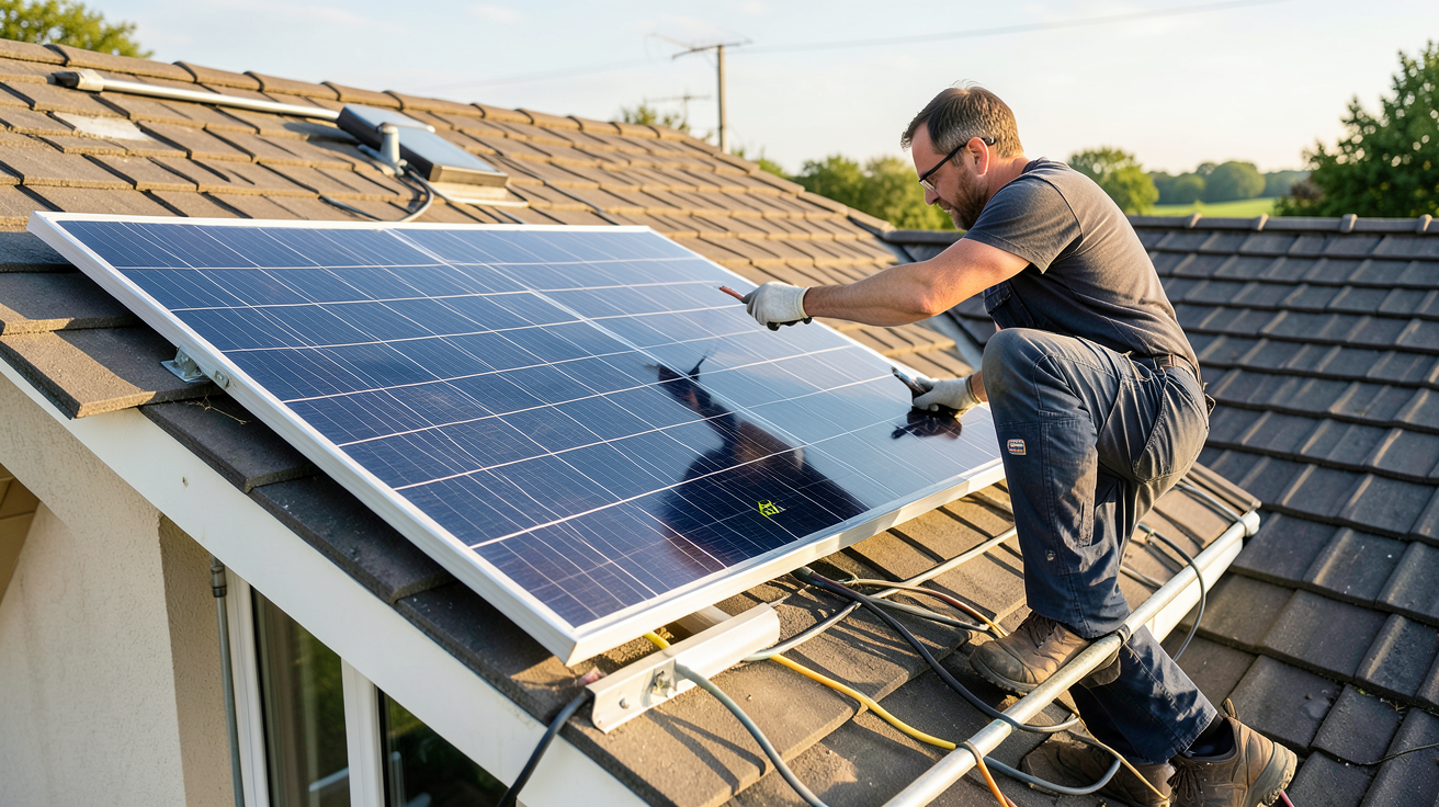 ekwateur panneau solaire installation étape par étape sur un toit de maison