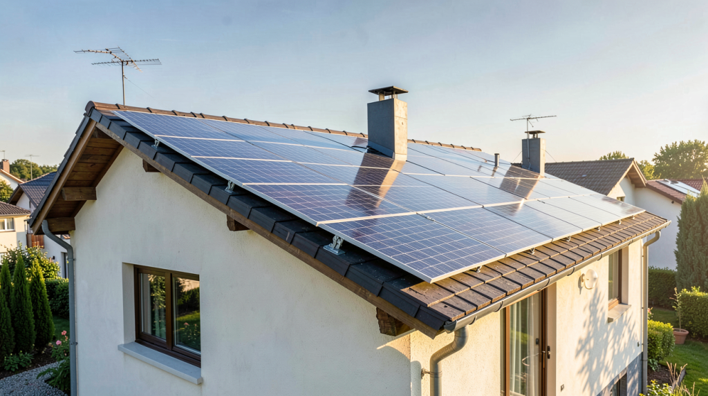 électricité panneaux solaires installés sur le toit d'une maison individuelle