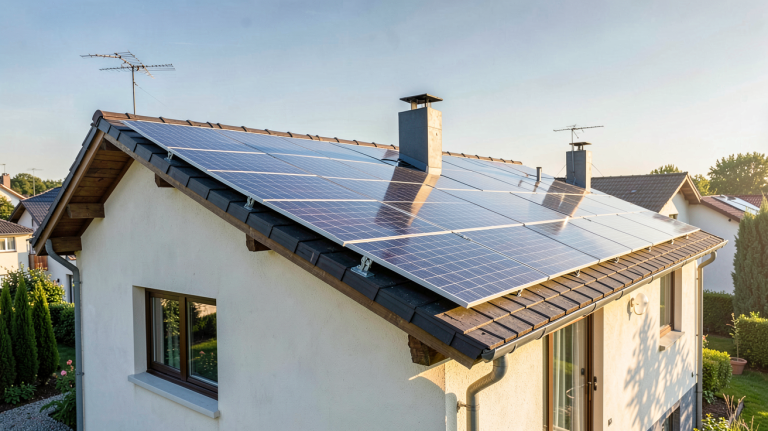 électricité panneaux solaires installés sur le toit d'une maison individuelle