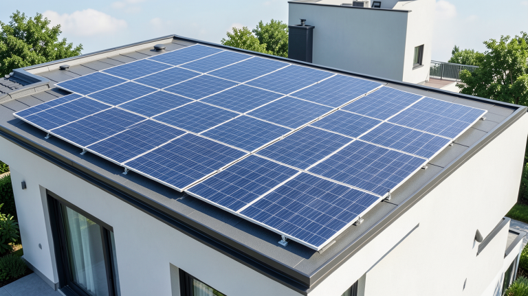 électricité photovoltaïque panneaux solaires installés sur le toit d’une maison moderne