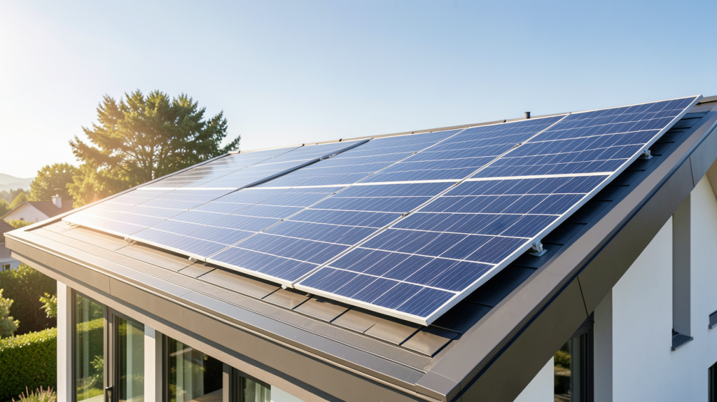 electricité solaire produite par des panneaux photovoltaïques sur le toit d'une habitation moderne