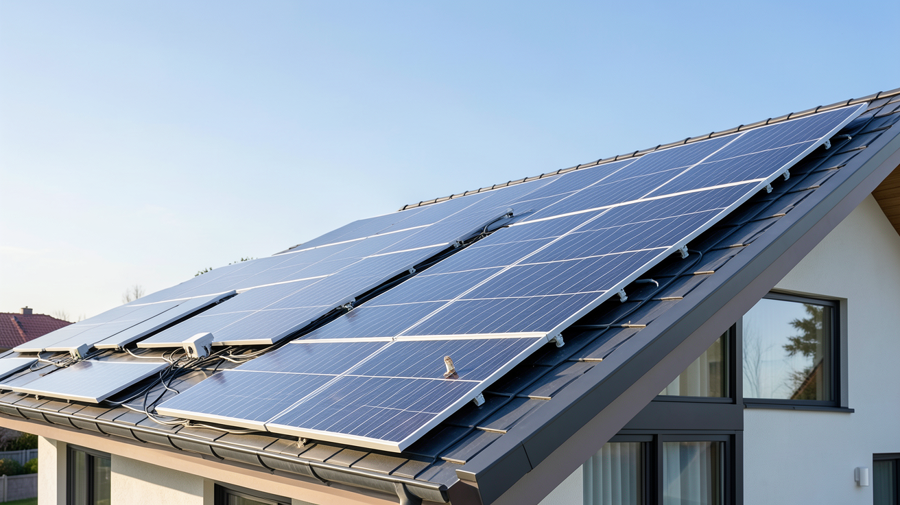 électricité solaire photovoltaïque produite par des panneaux solaires installés sur le toit d'une maison