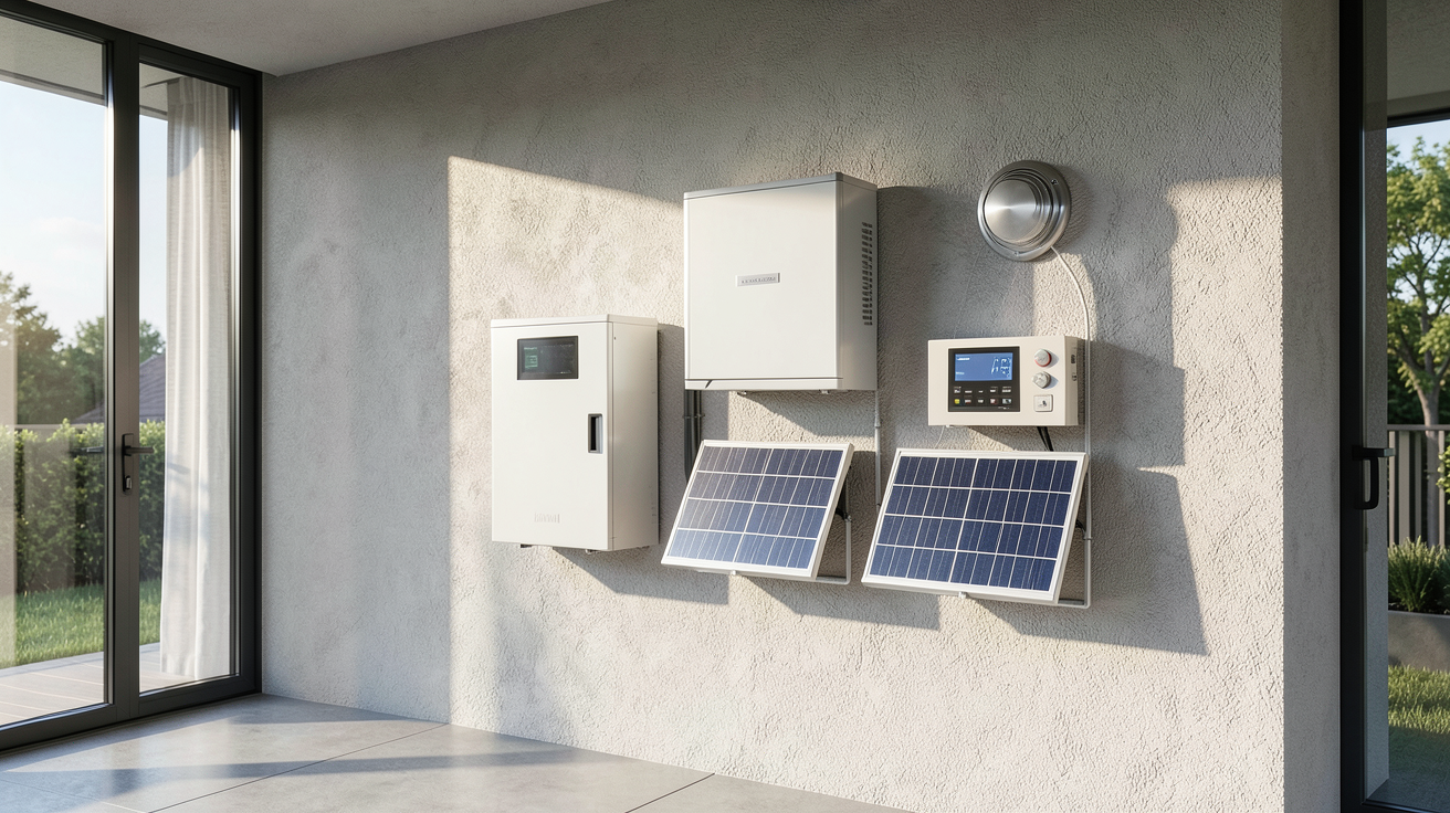 emphase solaire avec des équipements technologiques de gestion d'énergie installés sur une habitation moderne