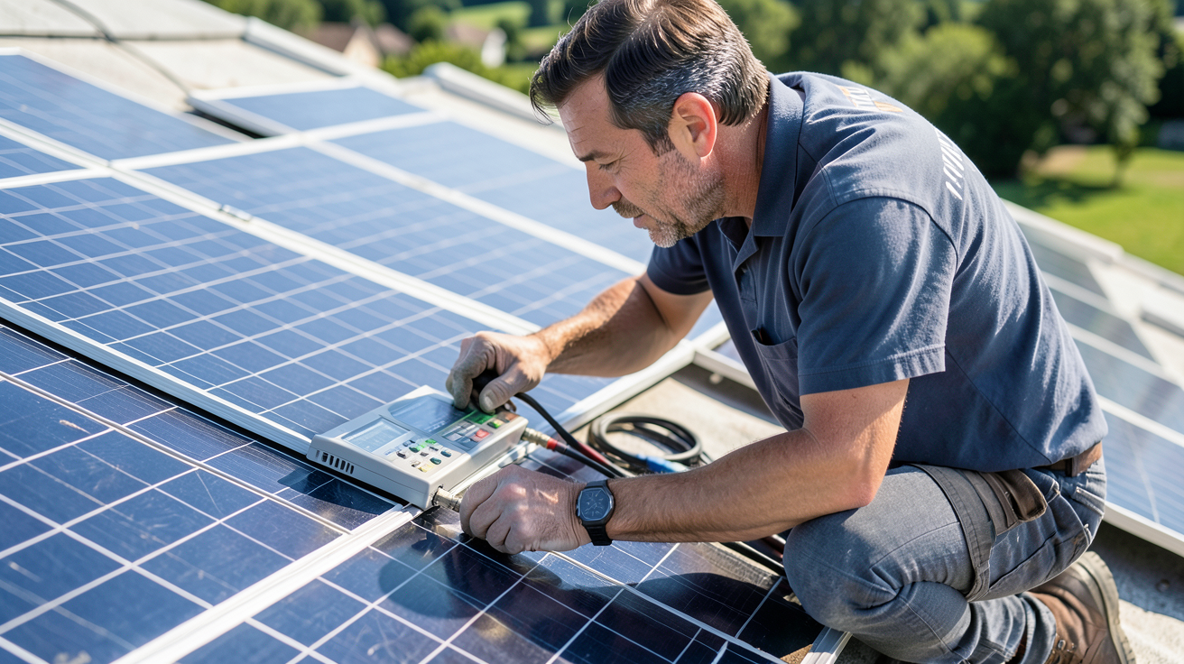 emphase solaire lors de l'installation de composants de gestion d'énergie sur des panneaux photovoltaïques
