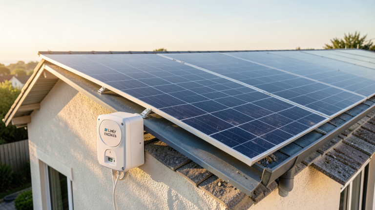 enedis autoconsommation : compteur Linky connecté à des panneaux solaires sur une maison