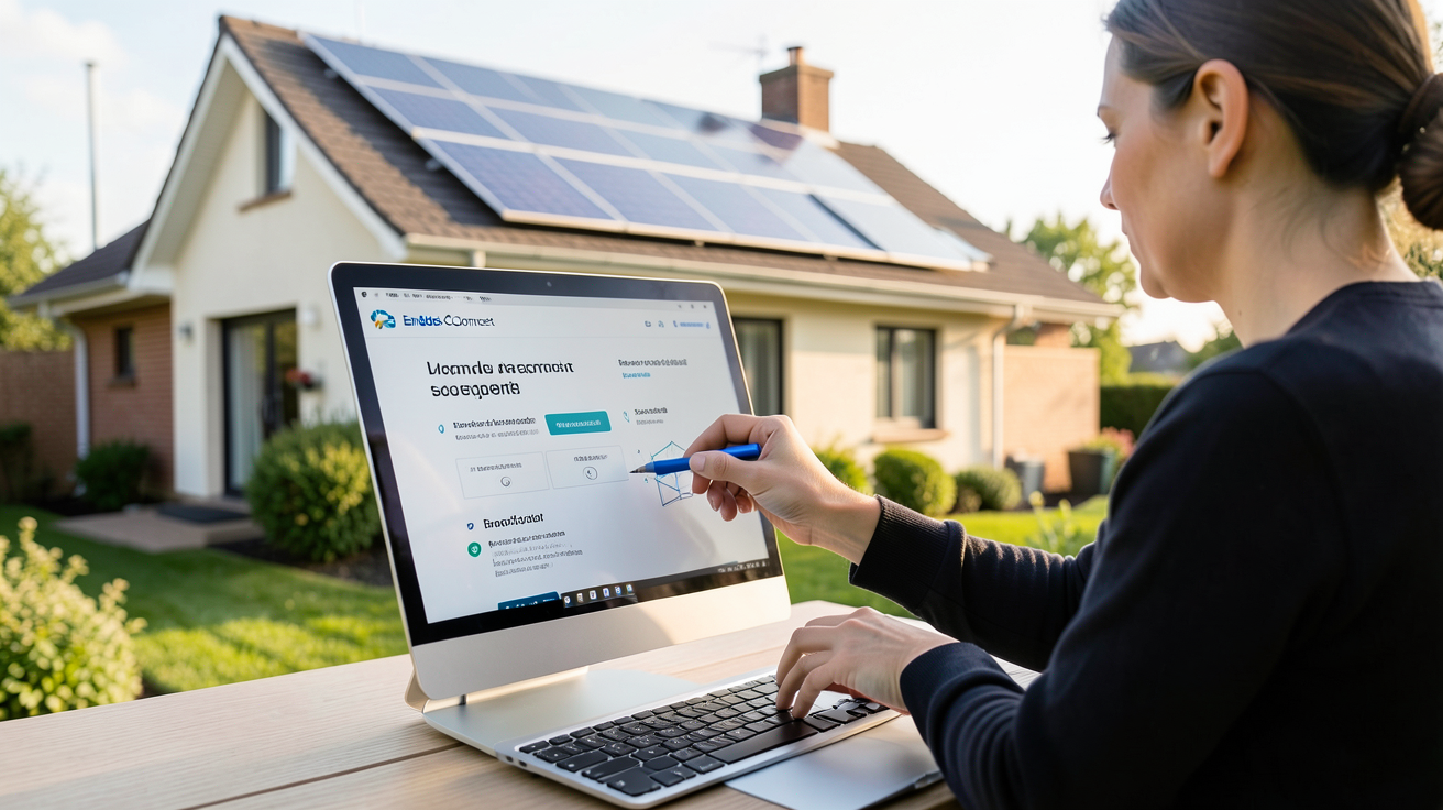 enedis panneau solaire personne déposant une demande de raccordement via Enedis-Connect sur ordinateur