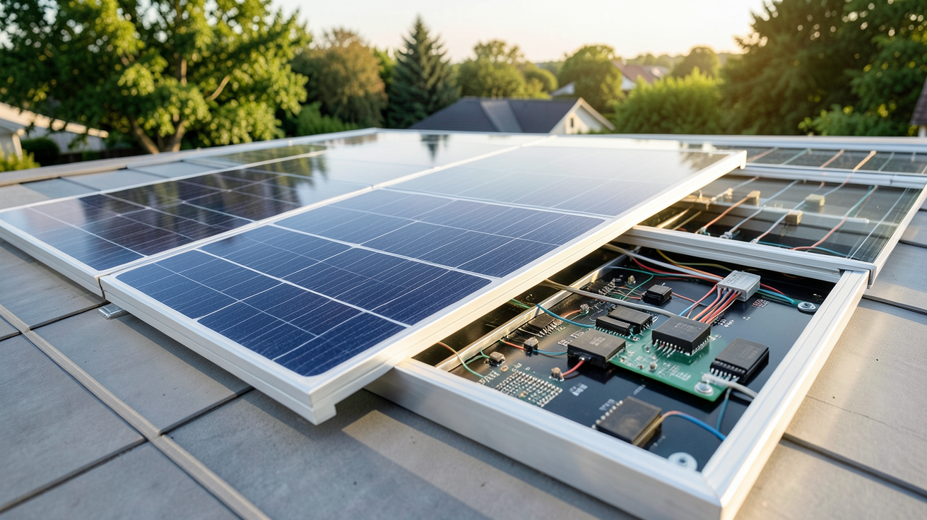 energie panneau photovoltaique montrant le fonctionnement et les composants internes d'un panneau solaire en silicium monocristallin