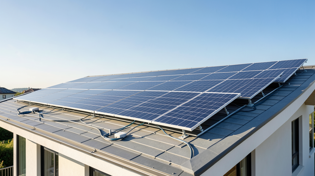 énergie panneau photovoltaïque installé sur le toit d'une maison moderne pour maximiser le rendement
