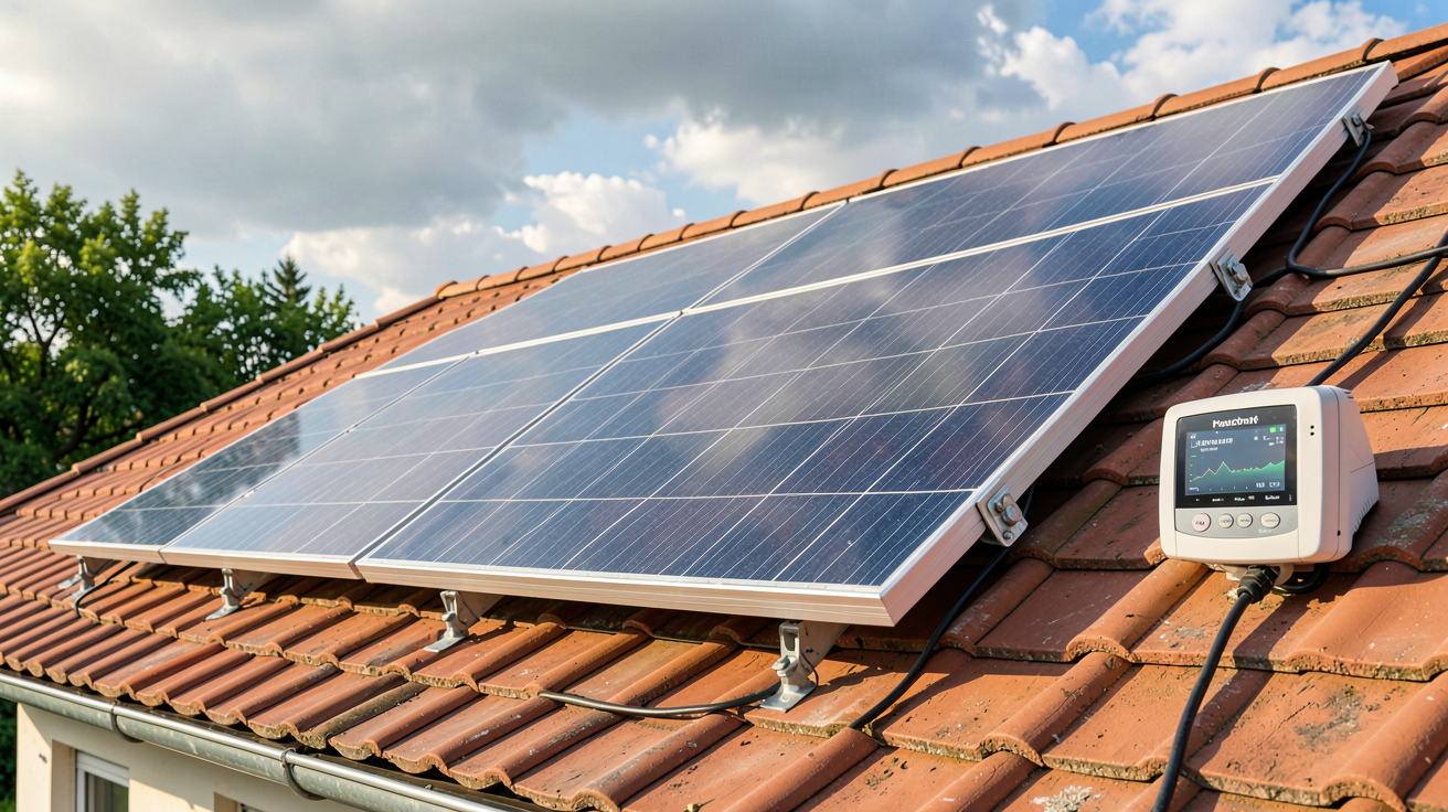 énergie produite par un panneau photovoltaïque avec facteurs influençant sa production : ciel nuageux, inclinaison optimale et ombres environnantes