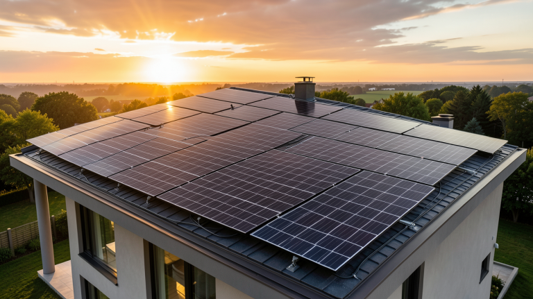 énergie renouvelable photovoltaïque : panneaux solaires installés sur le toit d'une maison moderne