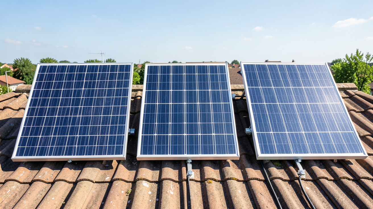 energie renouvelable solaire trois panneaux solaires côte à côte illustrant le photovoltaïque, le thermique et le hybride