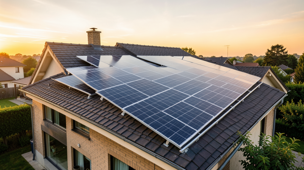 énergie solaire panneaux photovoltaïques installés sur le toit d'une maison moderne