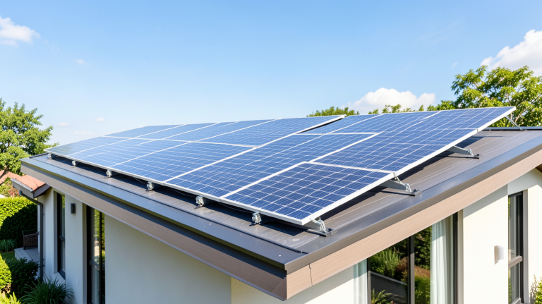 energie solaire autoconsommation avec des panneaux photovoltaïques sur le toit d'une maison moderne