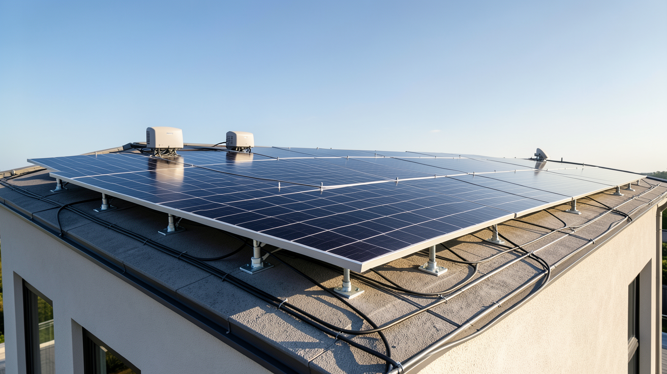 énergie solaire coût installation : installation solaire 6kWc avec panneaux photovoltaïques noirs sur toit de maison moderne