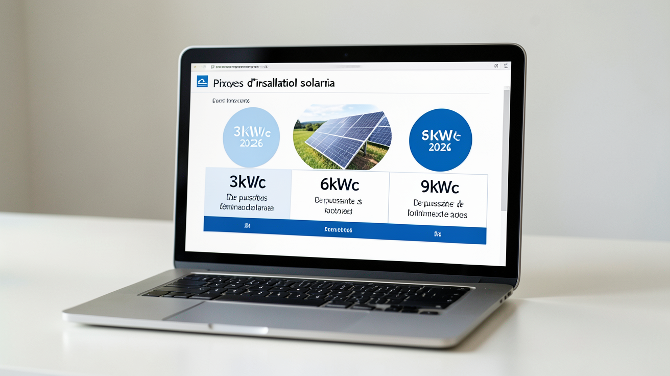 energie solaire coût installation prix moyen 2026 pour 3kWc, 6kWc et 9kWc