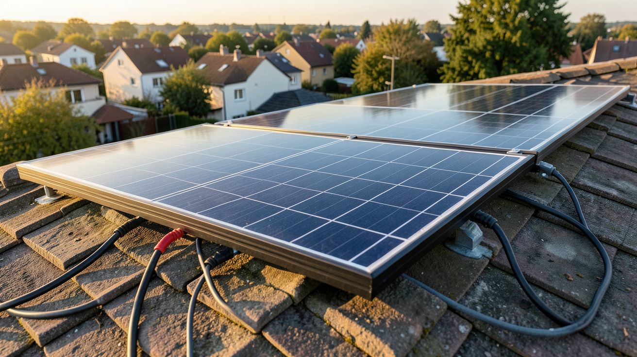 énergie solaire électrique : panneau solaire monocristallin transformant la lumière en électricité sur un toit