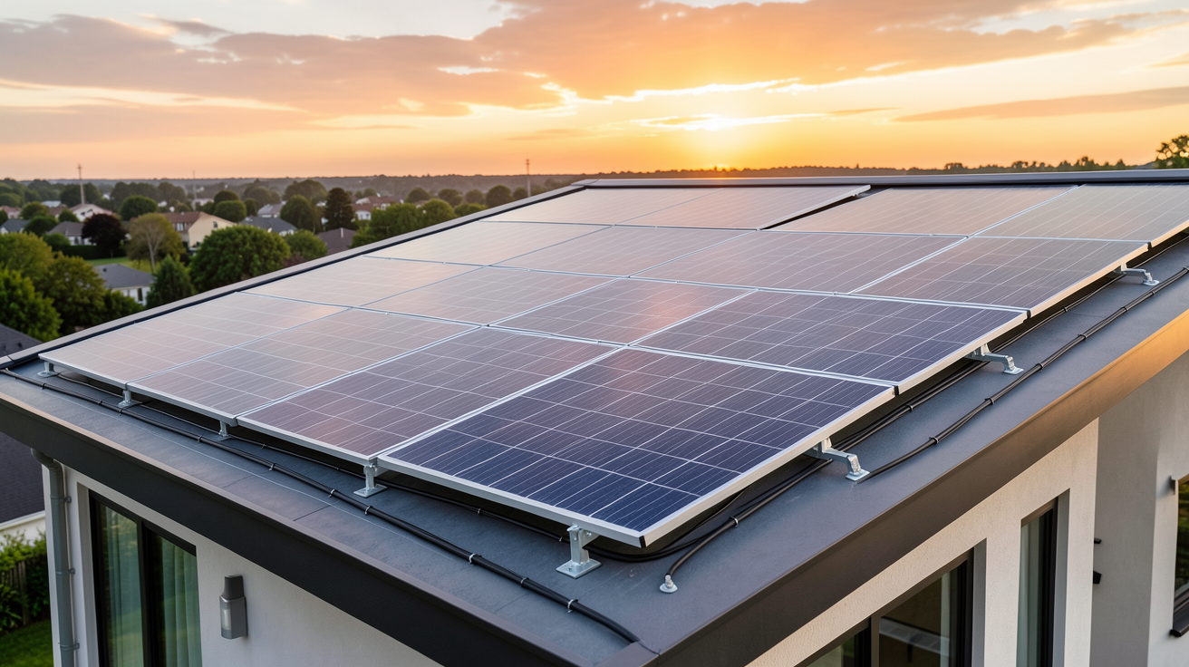 énergie solaire panneaux photovoltaïques installés sur le toit d'une maison moderne