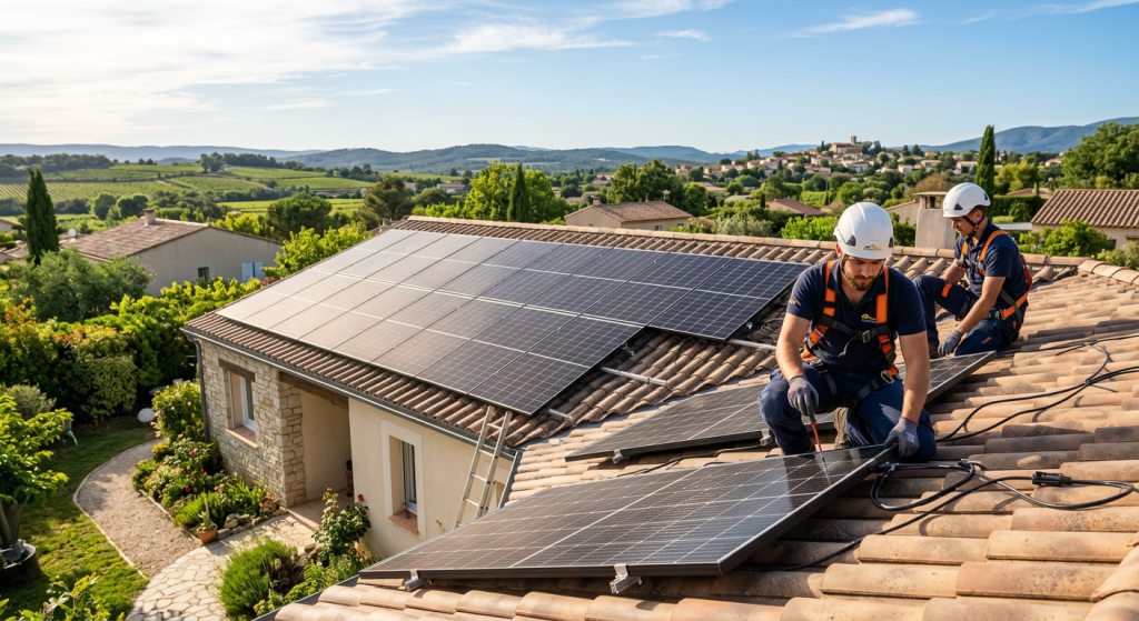 énergie solaire photovoltaïque photographié en situation réelle, illustration de l'article